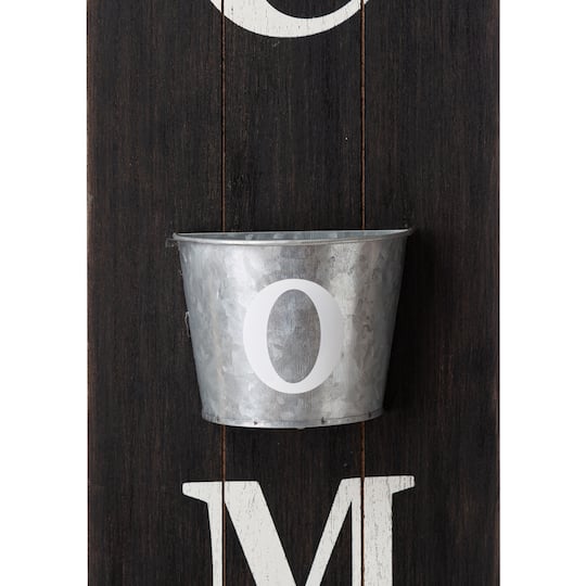 Glitzhome® 42" Wooden Black Welcome Porch Sign with Metal Planter